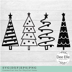 Christmas Tree Bundle Svg, Line Art Christmas Tree Clipart, Christmas Svg Bundle, Christmas Tree Cut Files for Cricut, Png Eps Dxf