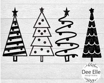 Christmas Tree Bundle Svg, Line Art Christmas Tree Clipart, Christmas Svg Bundle, Christmas Tree Cut Files for Cricut, Png Eps Dxf