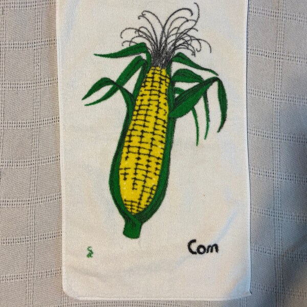 It's Corn! Vintage 1980s Hand Towel Sporting an Ear of Corn / Screen Prints by Sayco of California. All Cotton / Made in Argentina