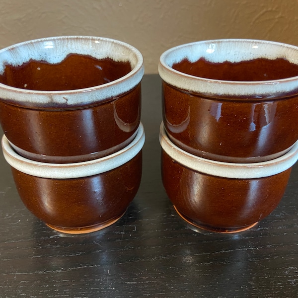 Set of 4 Vintage 1960s Brown and White Dripware Ramekins / Custard Cups -- Made in Japan / Earth Tones, Ready for Fall! 2 Sets Available