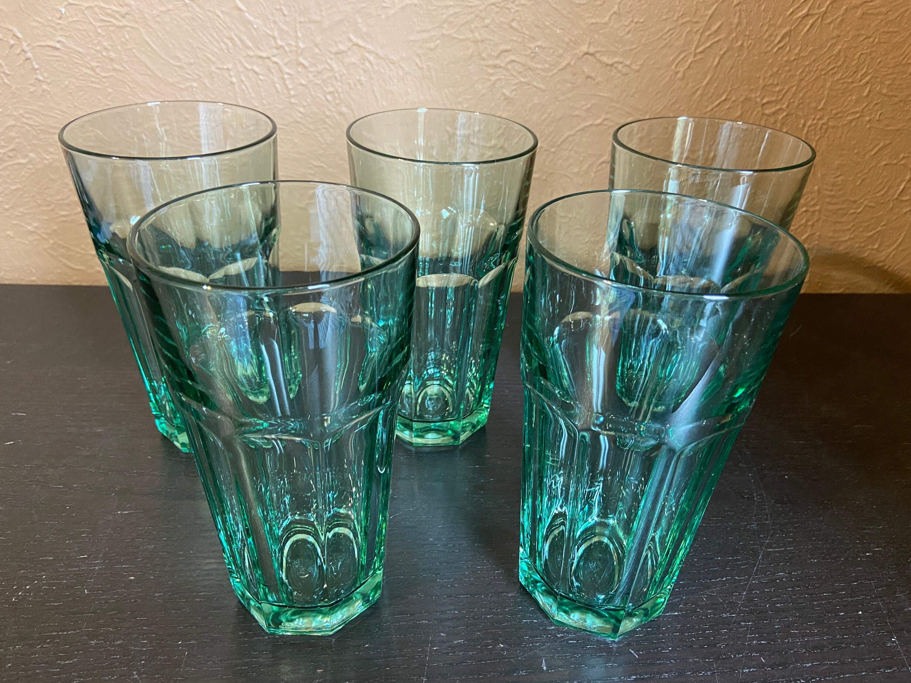 Spanish green Libbey duratuff glass Gibraltar bistro tumblers, tall cooler  glasses