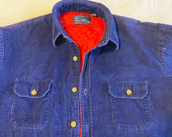 Vintage 1990s JC Penney The Men’s Store Corduroy Shirt-Jacket -- Large Tall -- Dark Blue Fine-wale Corduroy with  Red Nylon Lining.