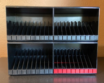 Vintage 1970s Black Plastic Cassette Storage from Rexite -- Biblio 970 / Giotto Stoppino. 4 Available / Sold Separately. Excellent Condition
