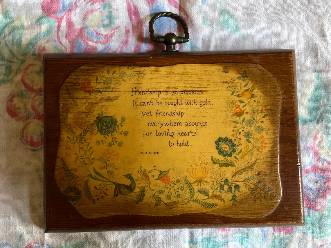 Vintage 1970s Decoupaged Wooden Plaque Telling Us That Etsy
