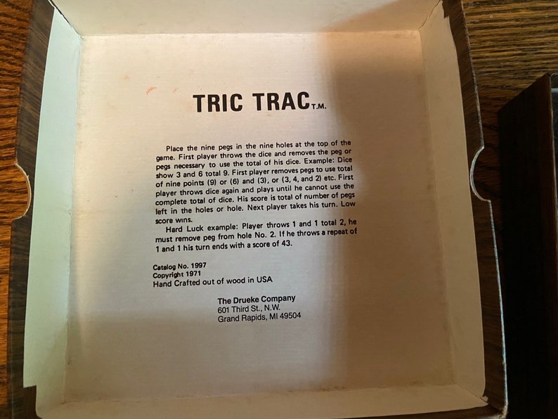Vintage 1971 Tric Trac Dice Game in the Original Box.