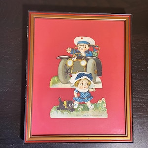 Söt vintageram från 1960-talet, inramad med två vintage-ramar från 1920-talet, alla hjärtans dag-motiv / Sanger-Harris-ram / 34 x 28 cm