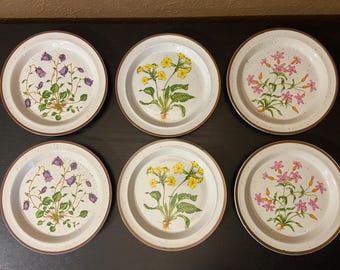 Set of 2 Vintage 1950s-60s Hearthside Buffet Ware Salad Plates / No.s 651, 652, or 653 / Pink, Yellow, or Purple Flowers. 11 Sets Available.