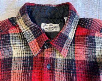 Vintage 1970s Sears Roebuck And Co.Plaid Shirt -- Red / Black / Grey Plaid --Men's X-Large -- Cozy Wool Blend in a Great Vintage Weave!