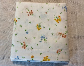 Vintage 1970s JC Penney Twin Flat Sheet -- Sweet Floral Posies in Blue, Yellow, and Pink. Cute Bedding Refresh or Upcycling Into Curtains!