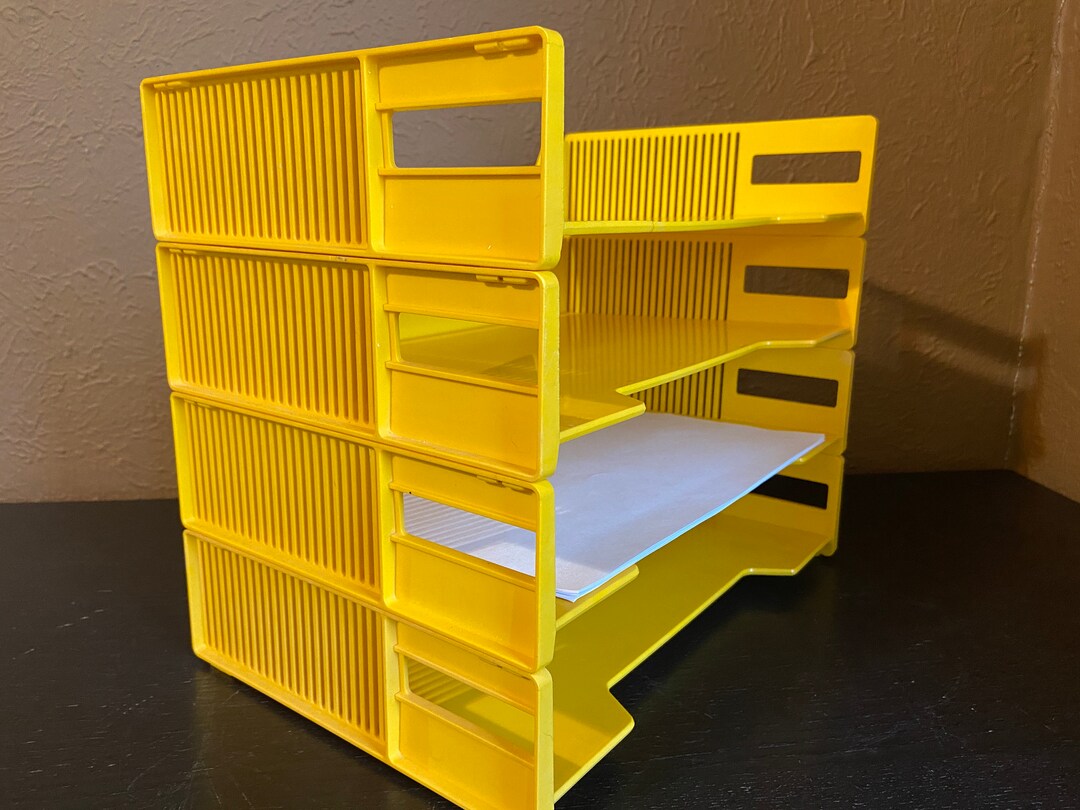 Set of 4 Vintage 1960s Yellow Stackable Paper Trays Eldon Office Products, Carson, California