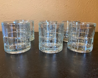 Set of 6 Vintage Anchor Hocking Manhattan Tartan Clear Old Fashioned / Lowball Glasses. 8-ounce Capacity. 2 Sets Available! Made in USA.