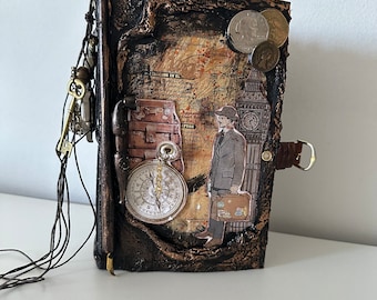 Diario di viaggio fatto a mano, diario spazzatura, libro vintage antico