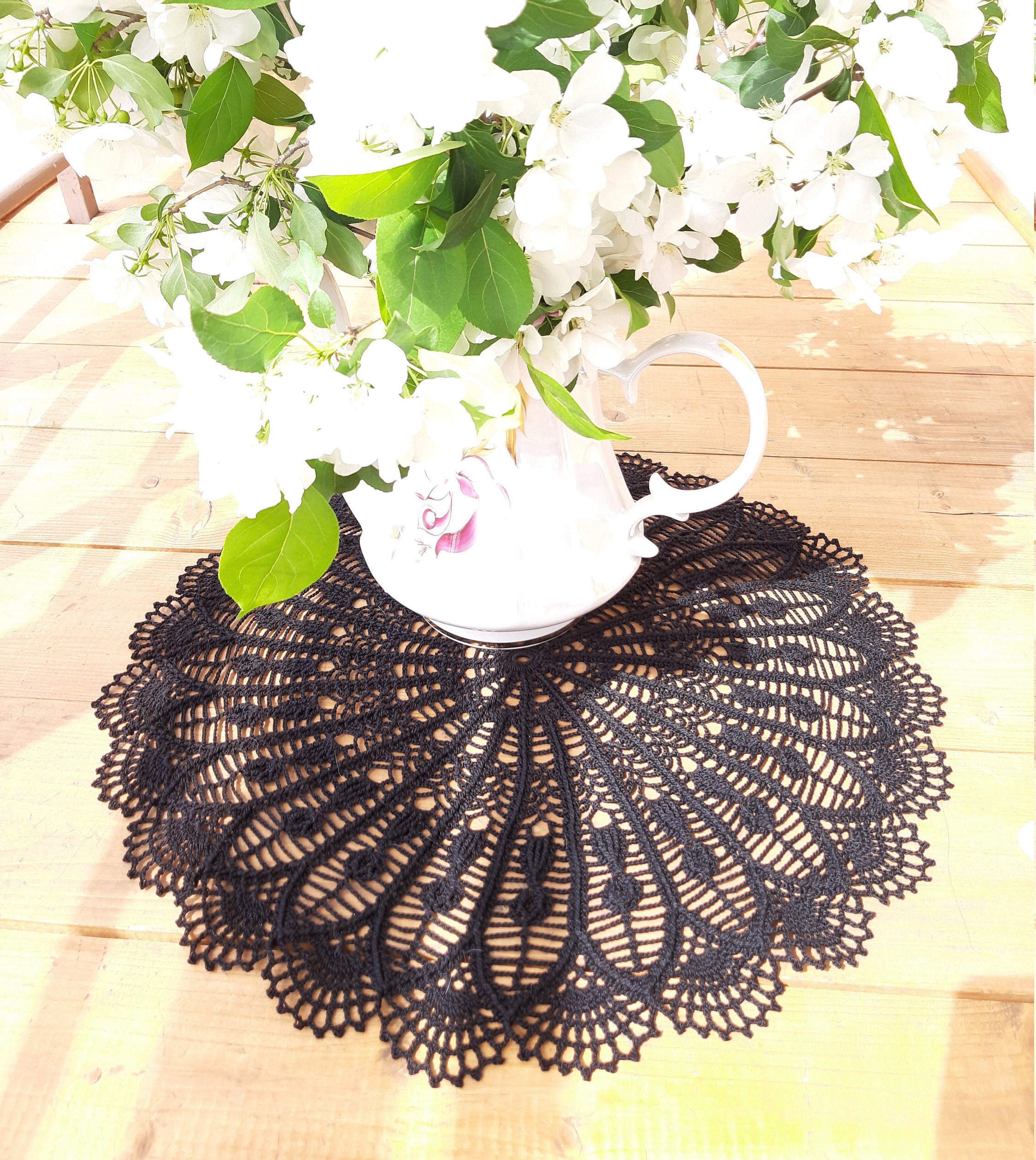 Eco Doily Black Round Small Tablecloth Lace Table Overlay Etsy UK