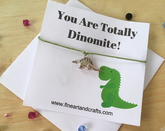 Dinosaur Wish Bracelet, You Are Totally Dinomite, Dinosaur bracelet gift, charm bracelet