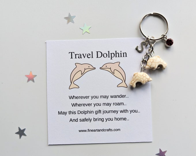 Dolphin keychain, dolphin keyring, personalised gift, good luck charm, travel dolphins, birthday gift idea for a friend, Travel gift