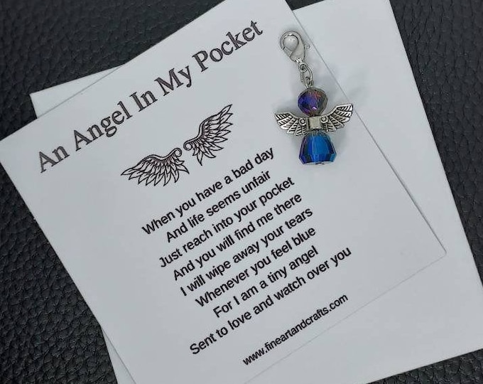 Angel in my pocket, crystal vintage keepsake angel, Protection Angel, Angel charm, Guardian Angel
