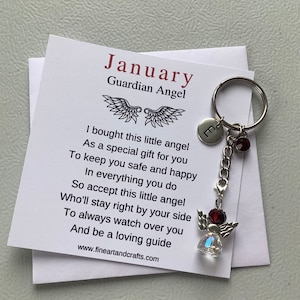 January birthday gift Friend gift, guardian angel gift, protection angel, bag charm, key ring, birthday gift idea, Garnet gift