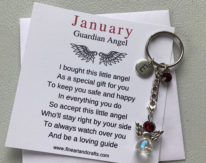 January birthday gift Friend gift, guardian angel gift, protection angel, bag charm, key ring, birthday gift idea, Garnet gift