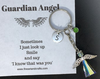 Swarovski angel, Remembrance gift, angel gift, guardian angel key ring, key chain, angel bag charm, memorial angel, cute gift