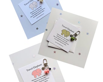 Travel elephant keychain, elephant keyring, good luck charm, personalised, elephant bag charm, birthday gift idea for a friend