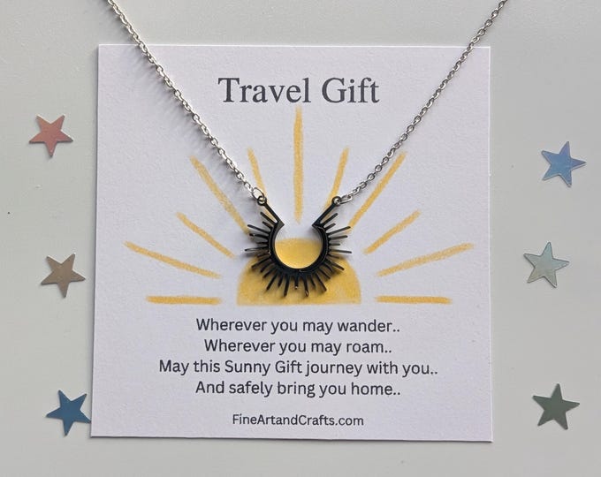 Travel gift, Silver necklace, Sun Necklace, travel gift, sunset gift, silver sunshine necklace, half sun beam necklace, gift for her