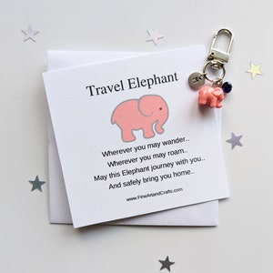 Pink Travel elephant keychain, elephant keyring, good luck charm, personalised, elephant bag charm, birthday gift idea for a friend image 2