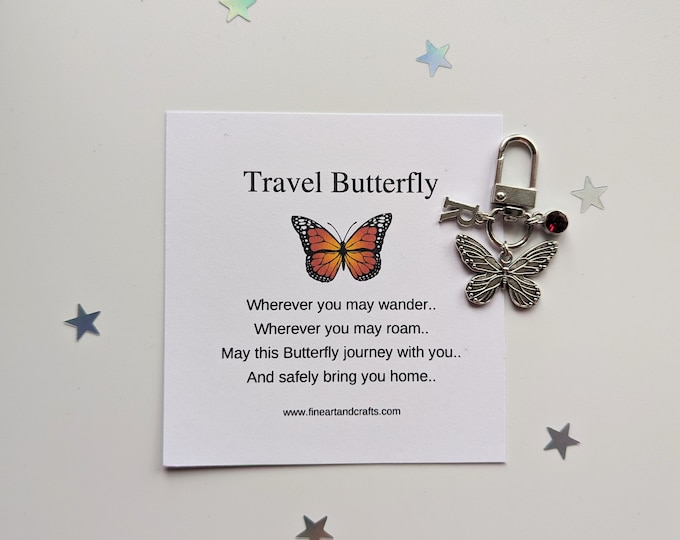 Travel butterfly, Butterfly keychain, Butterfly keyring, personalised, butterfly bag charm, birthday gift idea for a friend, good luck charm
