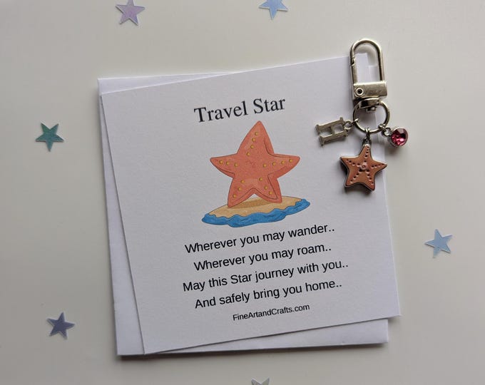 Travel Star, Travel Gift, personalised gift, travel bag charm, gift idea for a friend, good luck charm, starfish gift