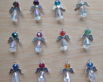 Birthstone angel, guardian angel, bag charm, phone charm, zipper charm, keepsake gift, crystal angel, gift idea
