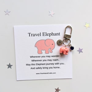 Pink Travel elephant keychain, elephant keyring, good luck charm, personalised, elephant bag charm, birthday gift idea for a friend image 1