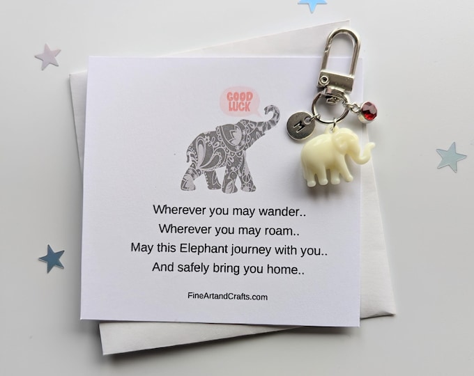 Travel elephant, Cream Elephant keychain, travel gift, personalised, elephant bag charm, birthday gift idea for a friend, good luck charm