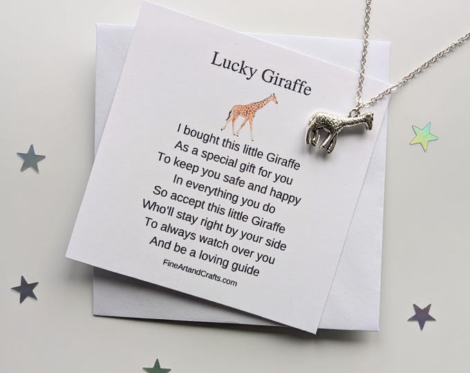 Lucky gift, Silver necklace, Giraffe Necklace, friend gift, silver giraffe necklace, giraffe gift, lucky giraffe, gift for her,