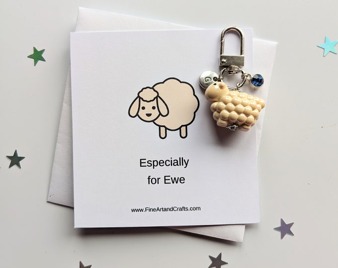 Especially for Ewe, sheep, keychain, handmade personalised bag charm, birthday gift idea for a friend ,lucky charm, porcelain ewe, keepsake