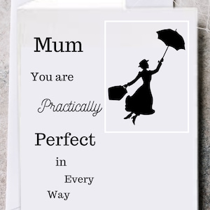 Moederdagkaart, mary poppins geïnspireerde kaart, wenskaart, praktisch perfect in alle opzichten, kaart voor mama