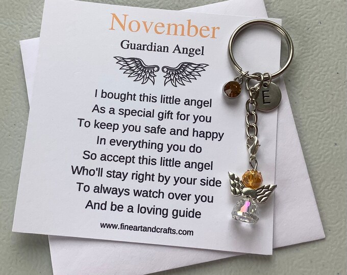 November birthday gift Friend gift, guardian angel gift, protection angel, bag charm, key ring, birthday gift idea, topaz gift
