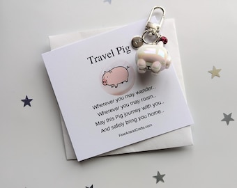 Travel gift, pearl pig, keychain, handmade personalised bag charm, birthday gift idea for a friend ,lucky charm, porcelain