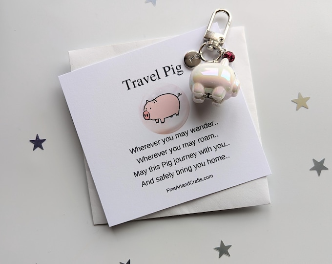 Travel gift, pearl pig, keychain, handmade personalised bag charm, birthday gift idea for a friend ,lucky charm, porcelain