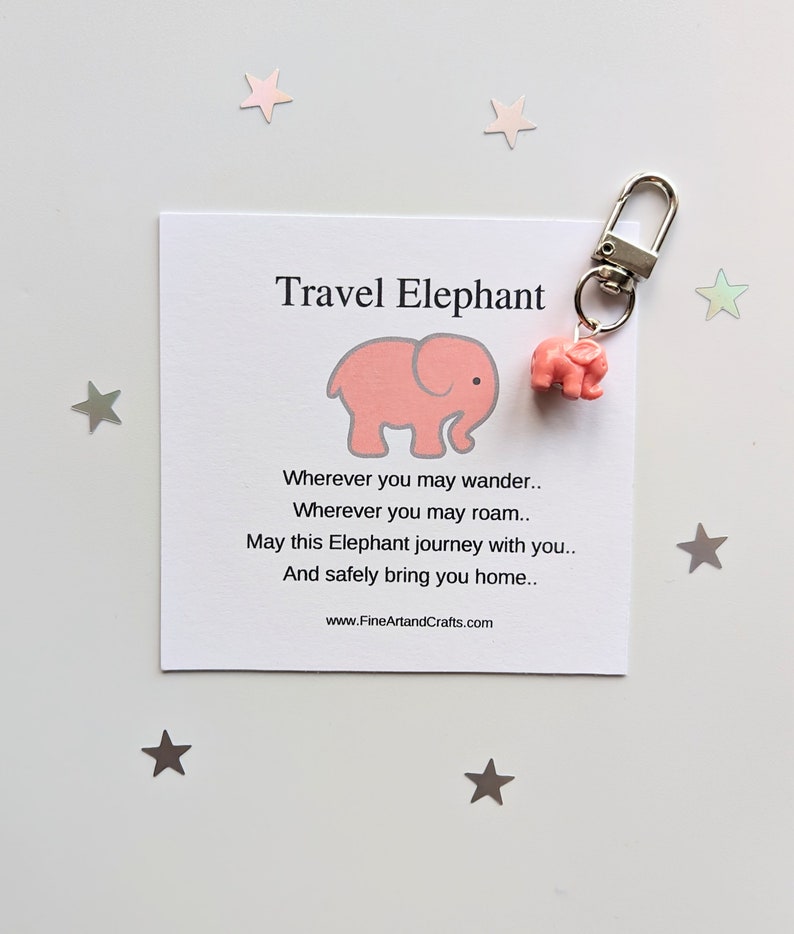 Pink Travel elephant keychain, elephant keyring, good luck charm, personalised, elephant bag charm, birthday gift idea for a friend image 4