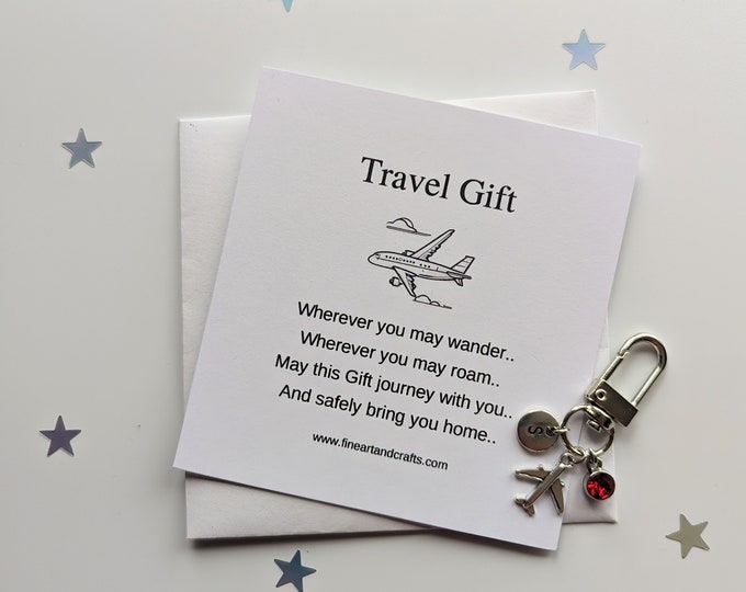 Travel Gift, travel gift idea for a friend, aeroplane keepsake keyring, personalised, good luck charm, Safe travels, aeroplane bag charm,