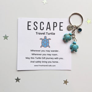 Two Turtles Escape keychain, turtle keyring, good luck charm, travel turtles, turtle bag charm, birthday gift idea, personalised gift