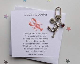 Lucky lobster keychain, silver lobster bag charm, personalised, birthday gift idea for a friend, travel gift, good luck charm, travel gift
