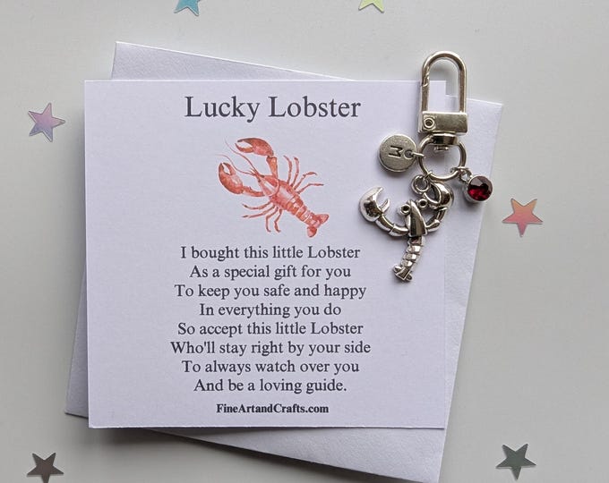 Lucky lobster keychain, silver lobster bag charm, personalised, birthday gift idea for a friend, travel gift, good luck charm, travel gift
