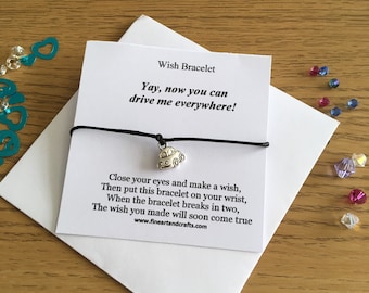 Wish bracelet, congratulations you passed, driving test, can be personalised, car charm