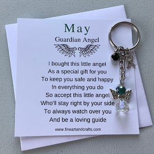 May birthday gift Friend gift, guardian angel gift, protection angel, bag charm, key ring, birthday gift idea, Emerald gift