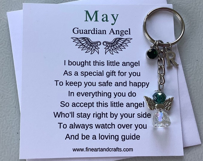 May birthday gift Friend gift, guardian angel gift, protection angel, bag charm, key ring, birthday gift idea, Emerald gift