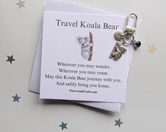 Portachiavi Con Ciondolo Koala Australiano | Acciaio Inox Placcato Oro 18kt | Regalo Per Lei | Portachiavi Borsa E Zaino