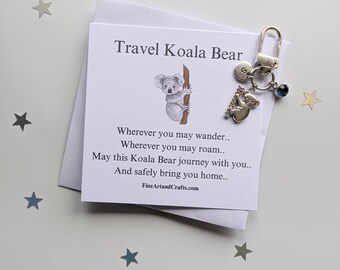 Portachiavi Con Ciondolo Koala Australiano | Acciaio Inox Placcato Oro 18kt | Regalo Per Lei | Portachiavi Borsa E Zaino