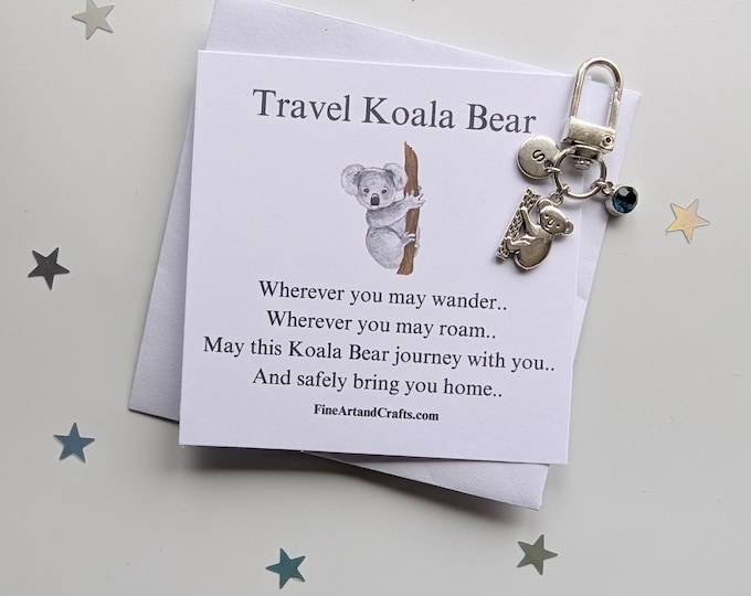 Travel koala, koala keychain, travel gift, personalised bag charm, birthday gift idea for a friend, good luck charm, koala bear lover