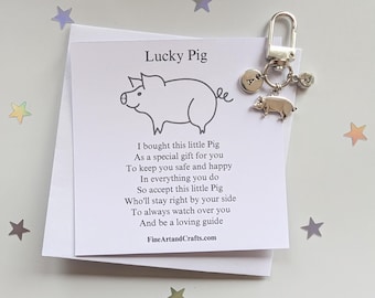 Lucky pig keychain, birthday gift idea, friend keyring, good luck charm, personalised, pig bag charm, friendship gift