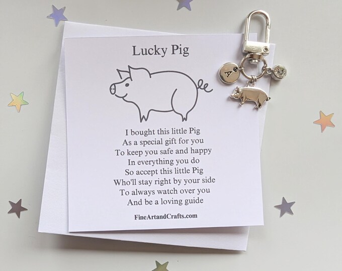 Lucky pig keychain, birthday gift idea, friend keyring, good luck charm, personalised, pig bag charm, friendship gift